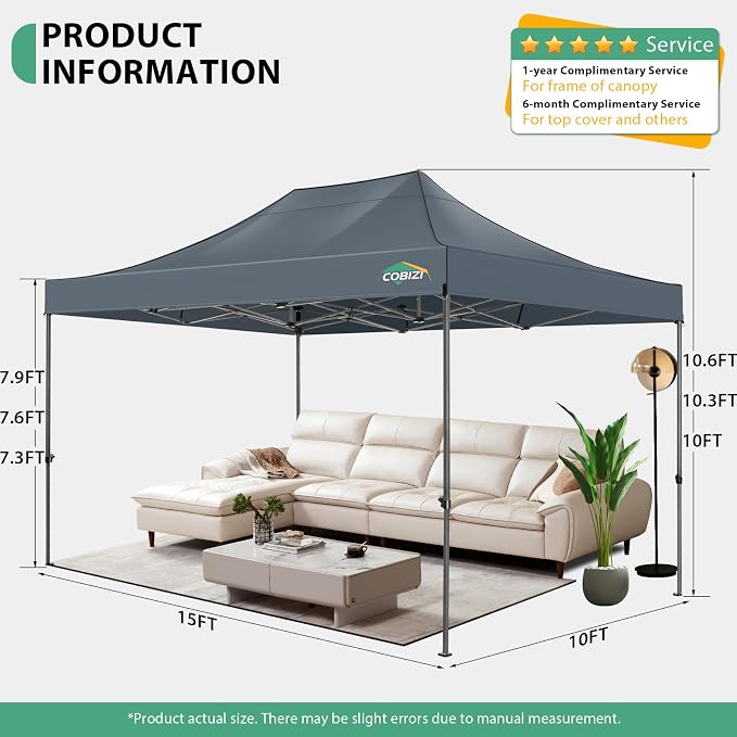 COBIZI 10x15 Pop up Canopy Tent Heavy Duty Without Sidewalls, Easy Set-up - Image 6