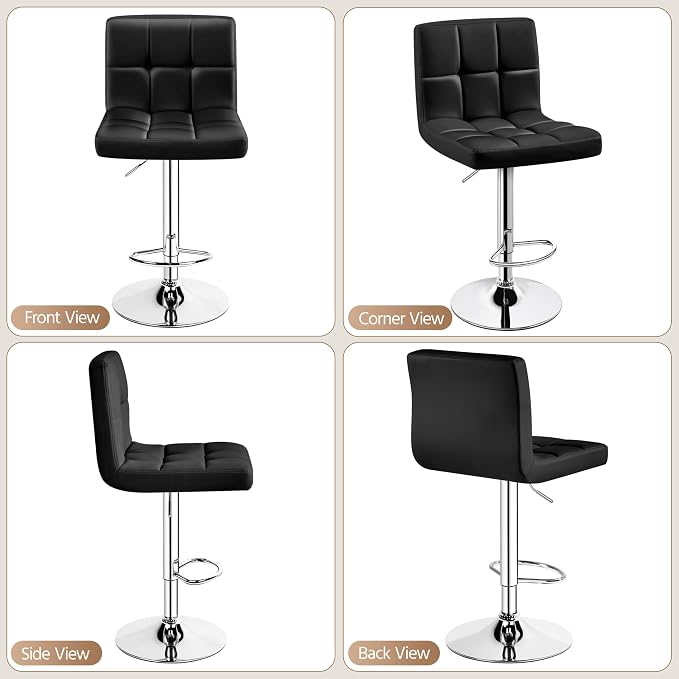 Yaheetech Bar Stools Set of 4, PU Leather Swivel Barstools, Height Adjustable - Image 4