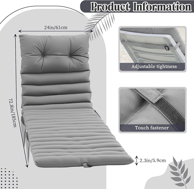 Kigley Outdoor Lounge Chair Cushions Set of 2, 72.8 x 24 x 2.3 Inch Patio - Image 2