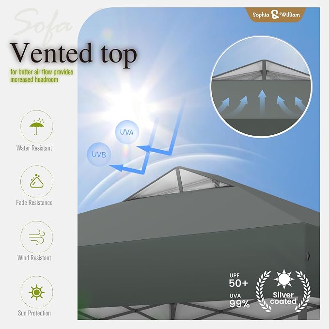 Sophia & William Canopy Tent Pop Up 10x10 ft, One Person Push Set Up Tent - Image 6