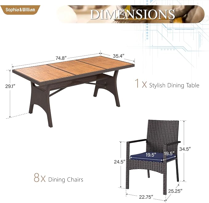 Sophia & William 9 Piece Patio Dining Set, Patio Table and Chairs Set Outdoor - Image 8