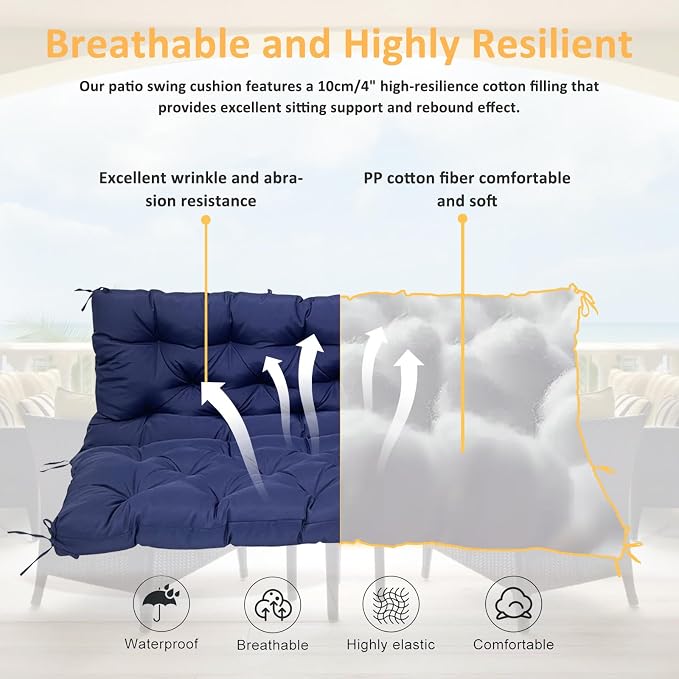 Swing Replacement Cushions for Outdoor: 2-3 Seater Waterproof Porch Bench - Image 4