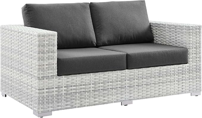 Modway Convene Wicker Rattan Outdoor Patio Loveseat in Light Gray Charcoal - Image 2