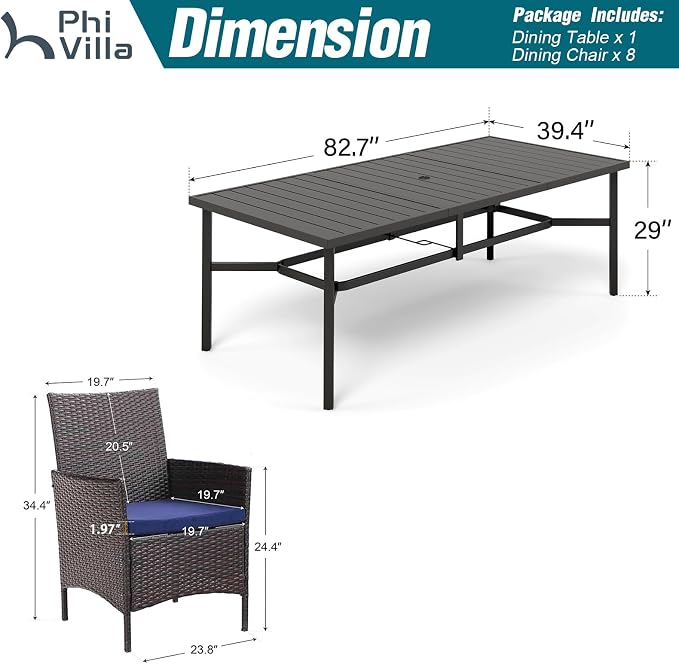 PHI VILLA 9 Pieces Outdoor Dining Set - Image 6