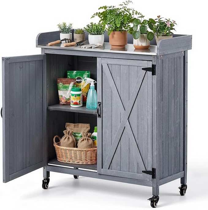 VEVOR Potting Bench Table, Outdoor Gardening Wooden Storage Cabinet by VEVOR