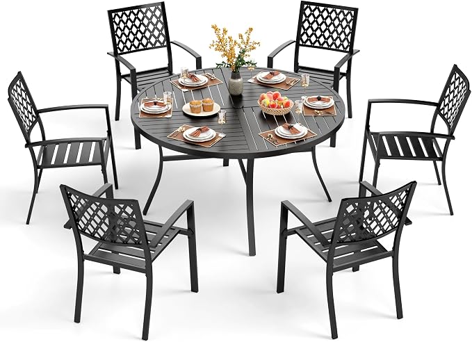 PHI VILLA 7 Pieces Outdoor Round Dining Set by PHIVILLAThepioneerofcomfortablehouseholdsupplies