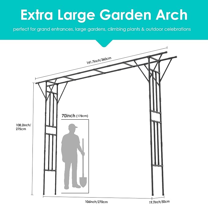 Twira Flat Top Garden Arch Trellis, 11FT x 9FT Extra Large Garden Trellis - Image 3