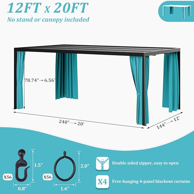 Gazebo Universal Replacement Privacy Curtain, 4-Panels Sidewall Curtains - Image 2