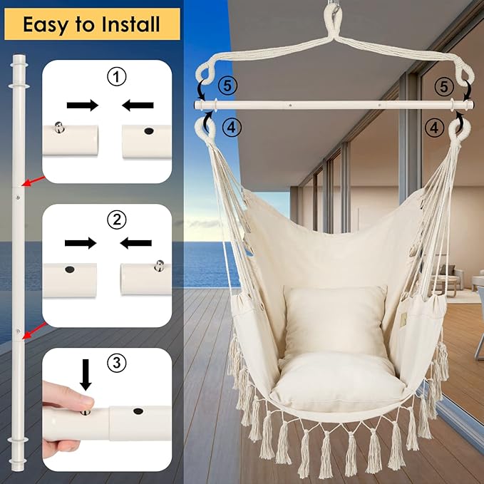 Y- STOP Hammock Chair Hanging Rope Swing, Max 500 Lbs, 2 Cushions Included - Image 5
