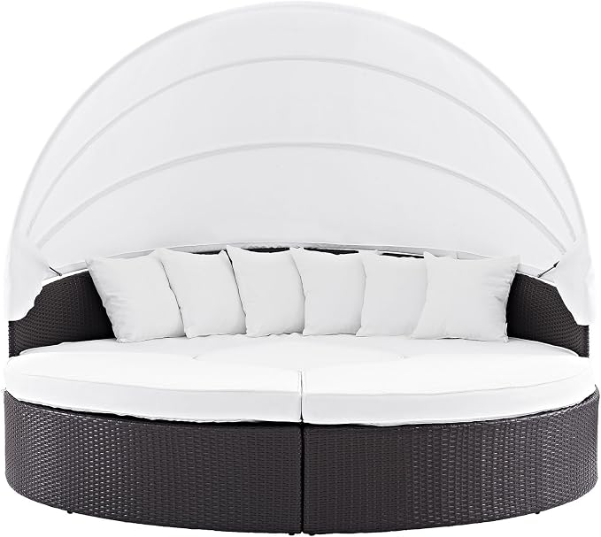 Modway Convene Wicker Rattan Outdoor Patio Retractable Canopy Round Poolside - Image 6