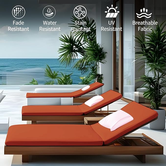 Outdoor Chaise Lounge Cushions for Patio, Waterproof Replacement Seat Pads for - Image 2