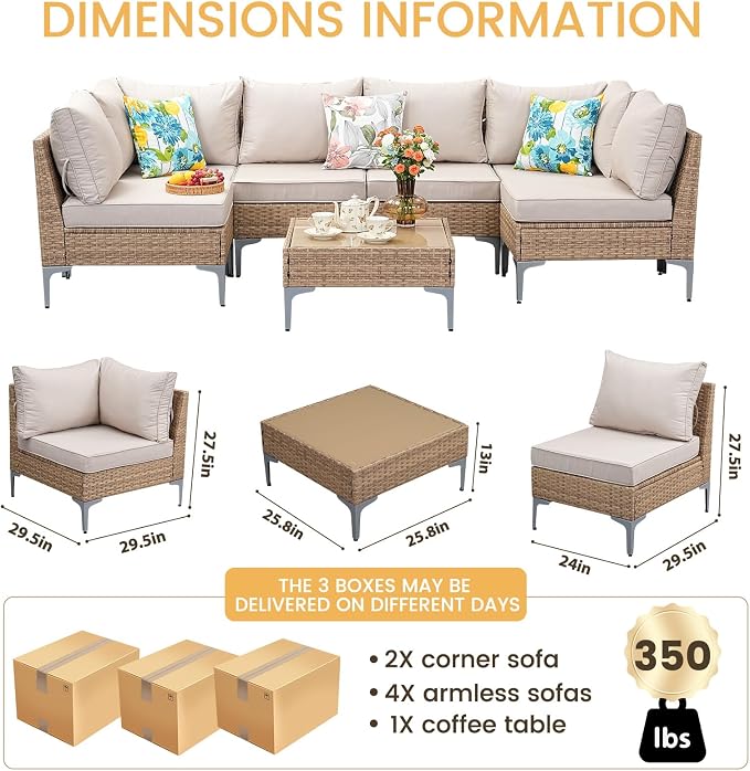 7 Piece Patio Furniture Set, Wicker Modular Outdoor Furniture - Image 5
