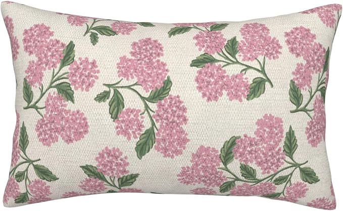 Preppy Pink Pillow Covers 12x20 Inch 2 Pcs Green Hydrangea Flower Decor Throw - Image 6