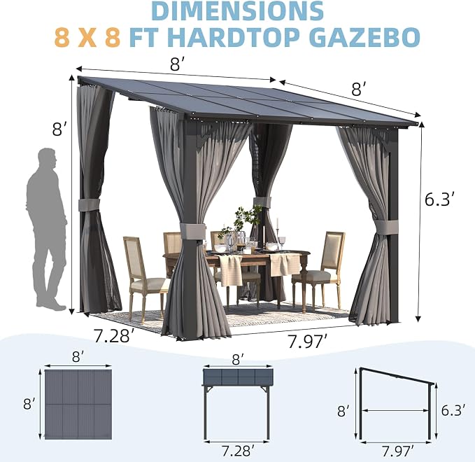 AECOJOY 8' X 8' Gazebo for Patio, Small Wall-Mounted Lean to Pergola 8x8 Gazebo - Image 5