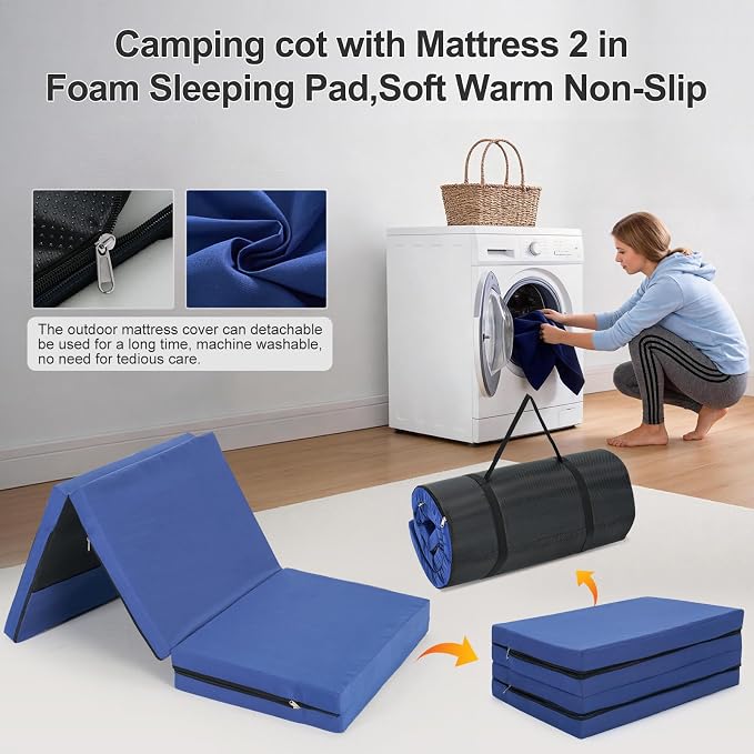 ABORON XXL Camping Cot with 2in Memory Foam Trifold Mattress, 900LBS Heavy Duty - Image 5