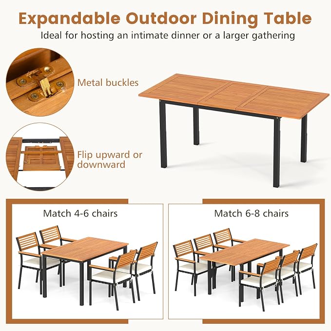 Tangkula 7 Piece Patio Dining Set, Outdoor Acacia Wood Cushioned Chairs and - Image 6