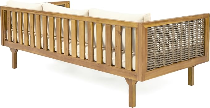 Merax 67.5" Outdoor Patio Daybed 3 Seater Sofa Bed, Acacia Wood Frame - Image 7