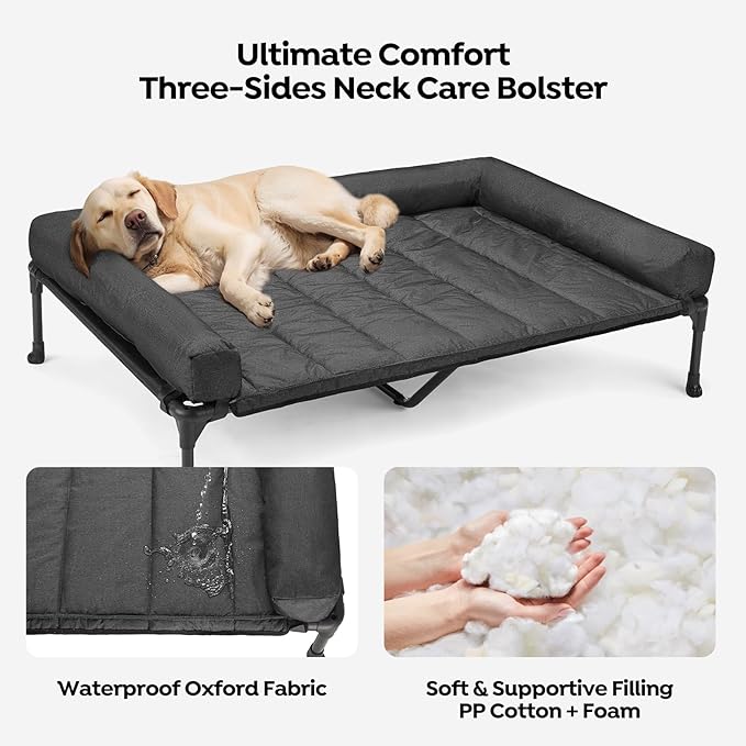 Veehoo Cooling Elevated Dog Bed Add Removable Waterproof Bolster Cushion Mat - Image 3