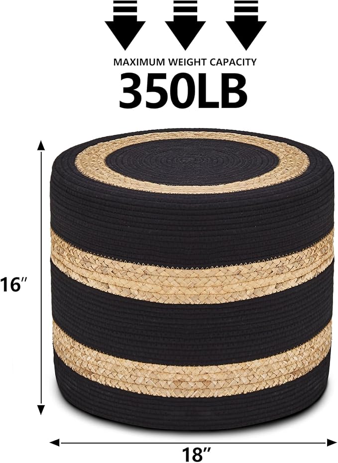 Wimarsbon 18'' Ottoman Pouf, Natural Braided Poof, Rustic Handweave Lounge - Image 3