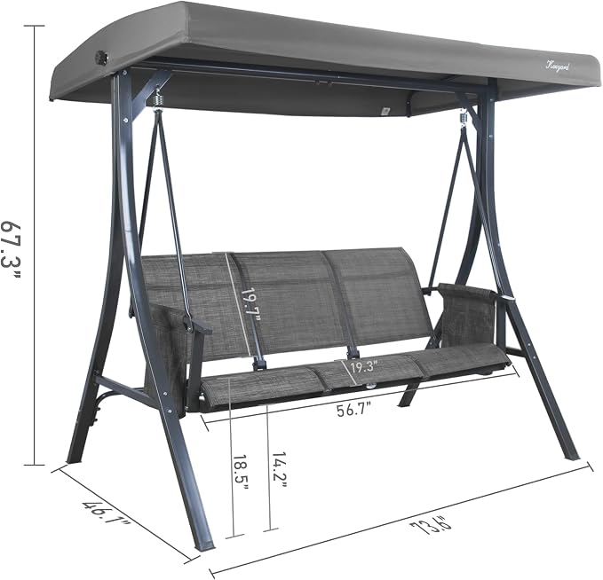 Kozyard Brenda 3-Seat Outdoor Porch Swing Glider, Patio Swing - Image 6