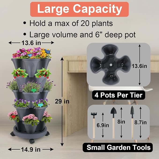 DUNCHATY Stackable Planter, Vertical Strawberry Planter - Image 3