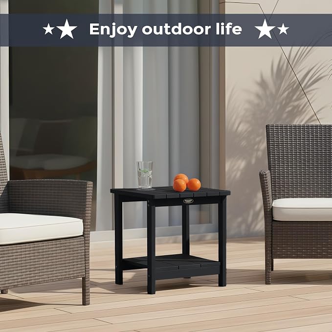 Square Outdoor Side Table Adirondack Side Table, Water-resistant & 2-Tier Small - Image 9
