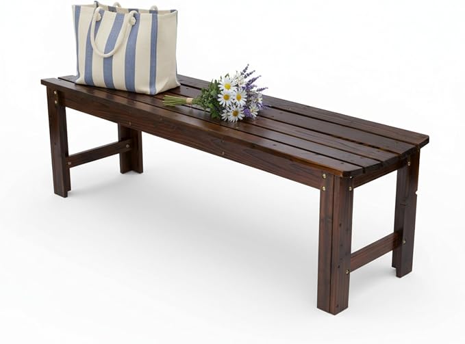Shine Company Outdoor Wooden Backless Patio Garden Bench, 5 Ft, Burnt Brown - Image 5