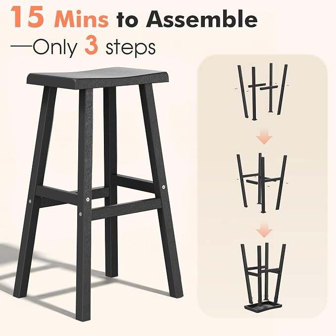 NUNU LAB HDPE Weatherproof Bar Stools Set of 2-29 Inch Bar Height Stools - Image 7