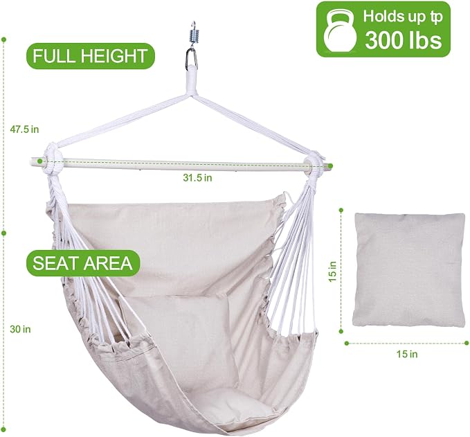 Backyard Expressions Hammock Chair Hanging Rope Swing Chair, 2 Pillows - Image 7