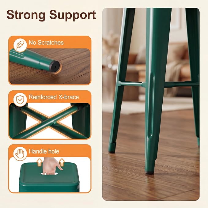 Shahoo 30 Inches Metal Bar Stools Counter Height Stackable Backless Stools - Image 4