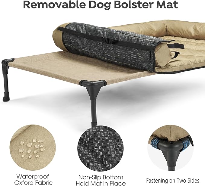 Veehoo Cooling Elevated Dog Bed Add Removable Waterproof Bolster Cushion Mat - Image 5