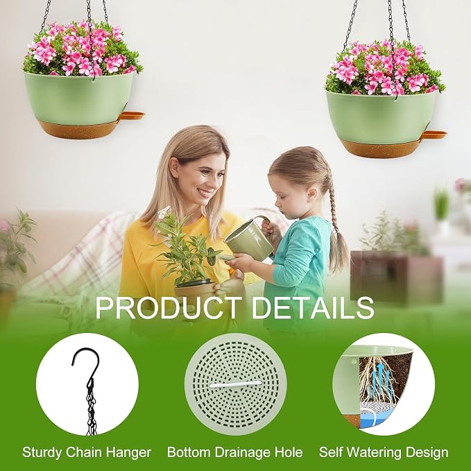 12 inch Hanging Planters for Indoor Plants, 2 Pack Self-Watering Hanging - Image 4