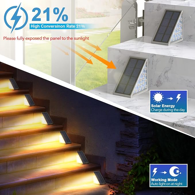 LED Solar Step Lights Waterproof Outdoor Stair Lights, Warm White Solar Deck - Image 3