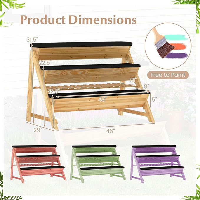 Giantex 3-Tier Vertical Raised Garden Bed, Wood Elevated Planter Box - Image 4
