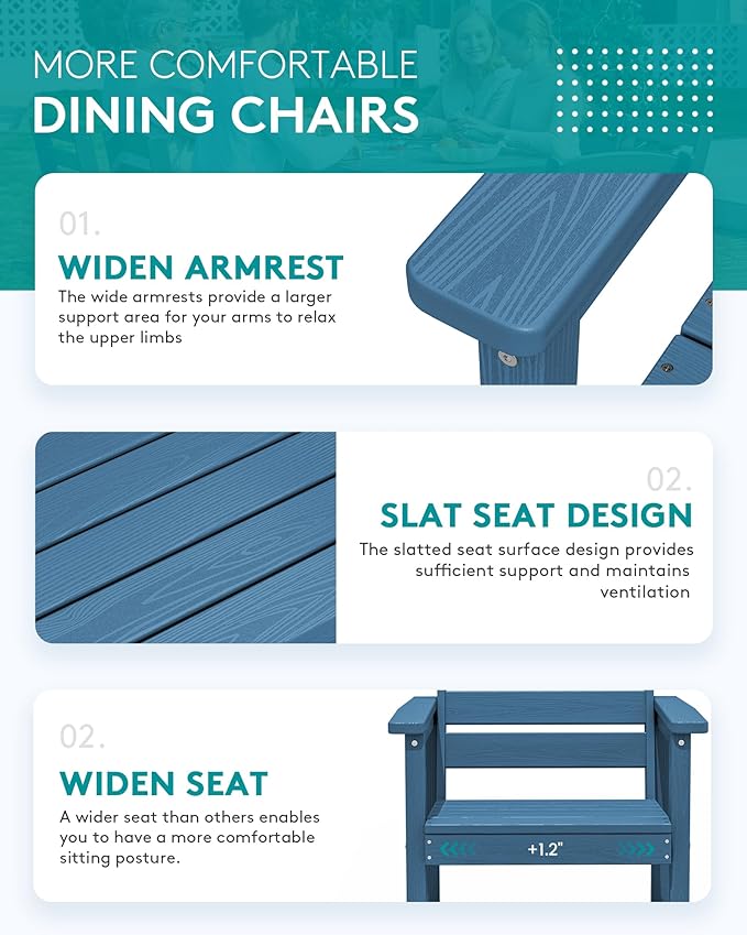 SERWALL 7-Piece Patio Dining Sets, All Weather HDPE Outdoor Furniture Set - Image 6