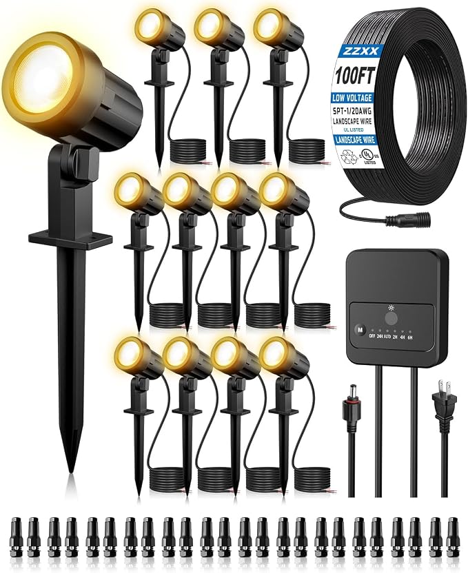 ZZXX All-in-One Low Voltage Landscape Lighting Kit, 2700K Waterproof Landscape by ZZXX