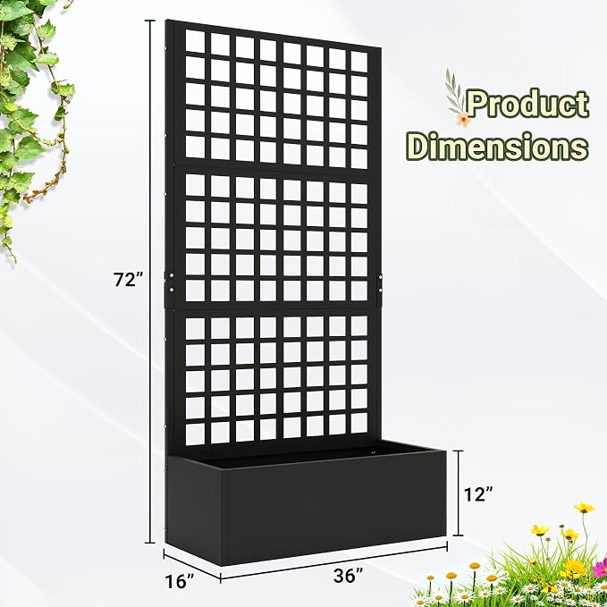 Metal Planter with Trellis 72" x 36’’ x 16", Raised Garden Bed with Trellis - Image 3