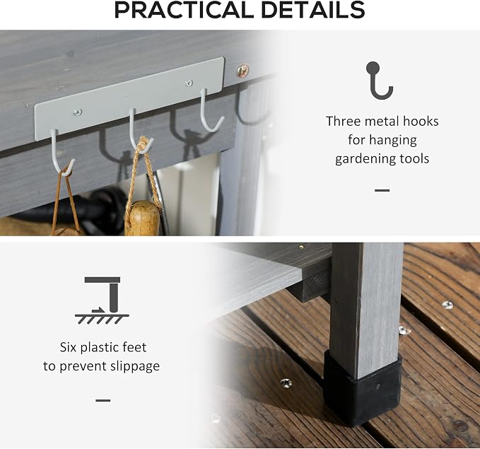 Outsunny Potting Bench Table, Outdoor Garden Table Wooden Work Station - Image 5