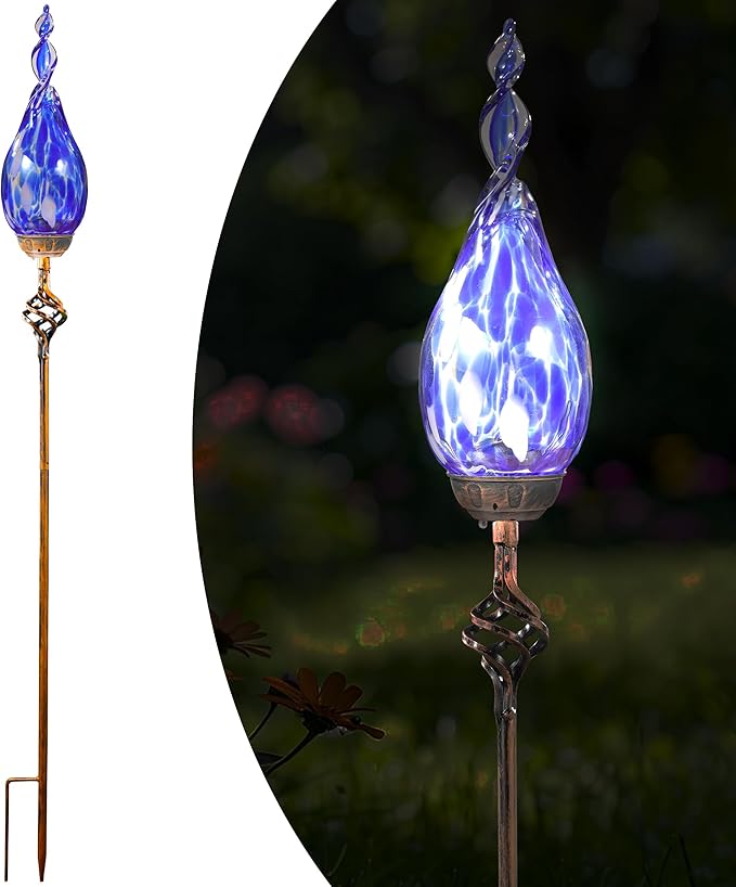 Solar Garden Lights Outdoor, Decorative LED Flame Garden Stakes, Hand Blown - Image 2