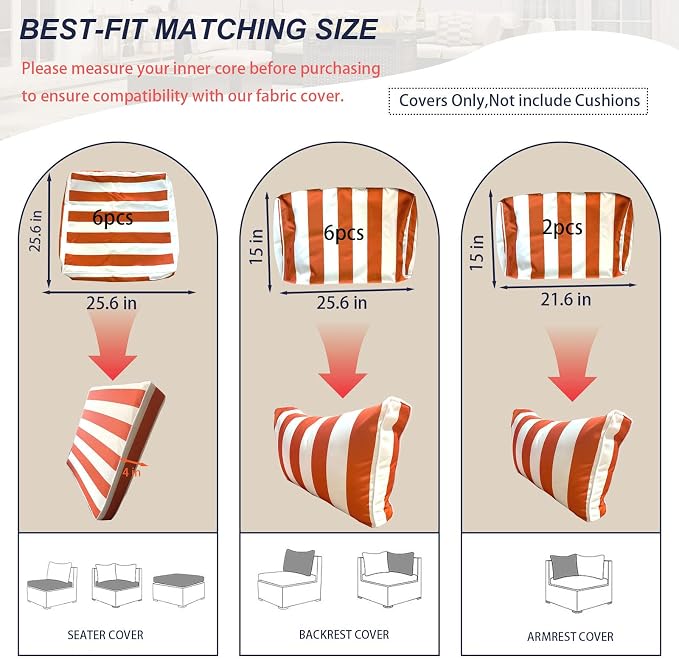 Outdoor Cushion Covers for Patio Furniture, Patio Cushion Covers Replacement - Image 2