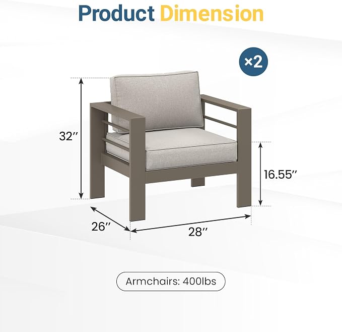 Wisteria Lane 2-Piece Patio Sofa Set, Metal Outdoor Armchair - Image 3