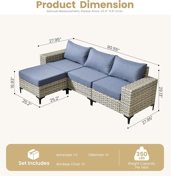 HOOOWOOO Outdoor Sectional Furniture Set, 4 Pieces Wicker Patio Conversation - Image 6