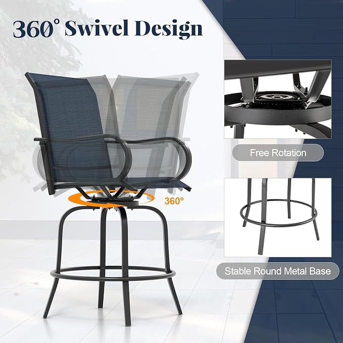 Giantex Set of 2 Swivel Outdoor Bar Stools, All-Weather Bar Height Patio Chairs - Image 4