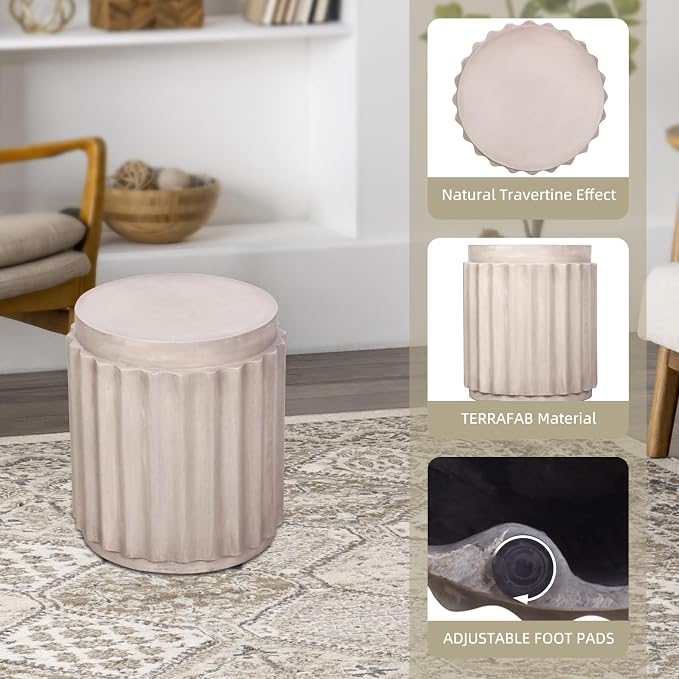 Afterglow Terrafab Material Outdoor Round Side Table, Natural Decorative Garden - Image 6