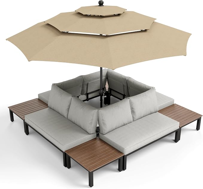 PHI VILLA 8 Pieces Outdoor Patio Furniture Set, Metal Frame Modern Outdoor - Image 7