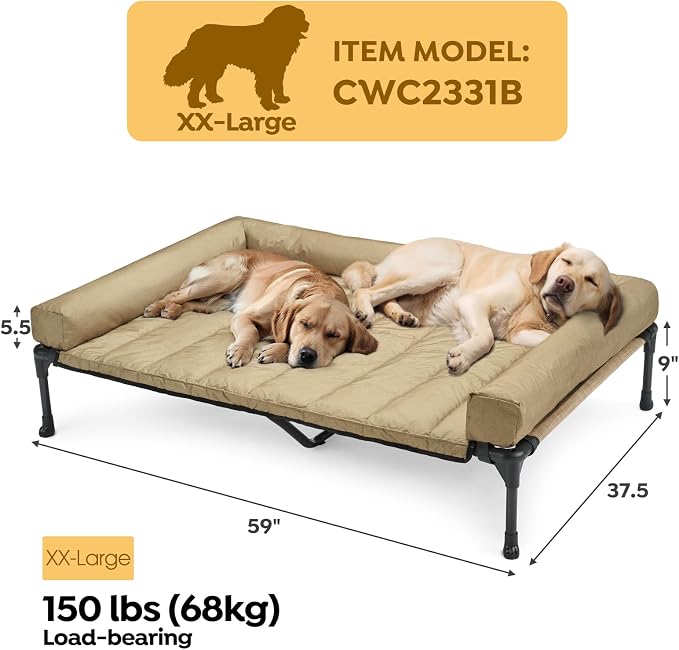Veehoo Cooling Elevated Dog Bed Add Removable Waterproof Bolster Cushion Mat - Image 2