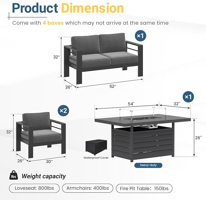 Wisteria Lane Aluminum Patio Furniture Set, 4 Piece Metal Outdoor Sofa Set - Image 2