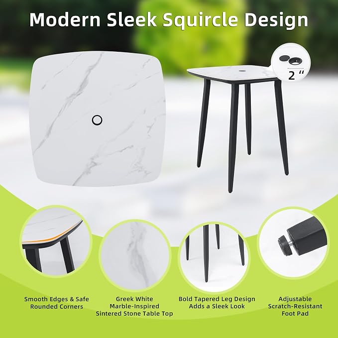Modern 5PCS Outdoor Patio Bar Set, Rounded Square 35.4'' Sintered Stone Table & - Image 6