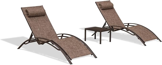 PURPLE LEAF Outdoor Chaise Lounge Chair Set of 3 Patio Pool Lounger Bronze - Image 9