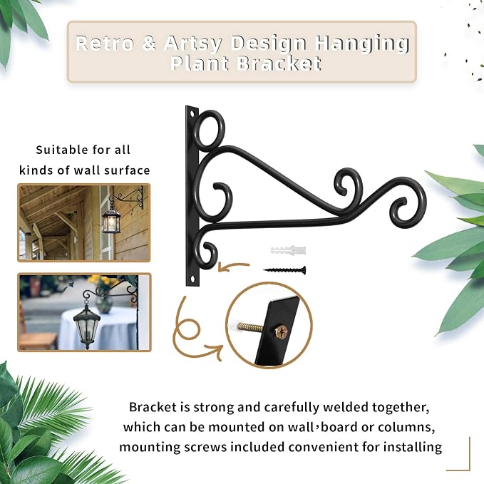 Fashion&cool Wall Hanging Plant Brackets, 12 Inch Retro Heavy Duty Iron Plant - Image 5